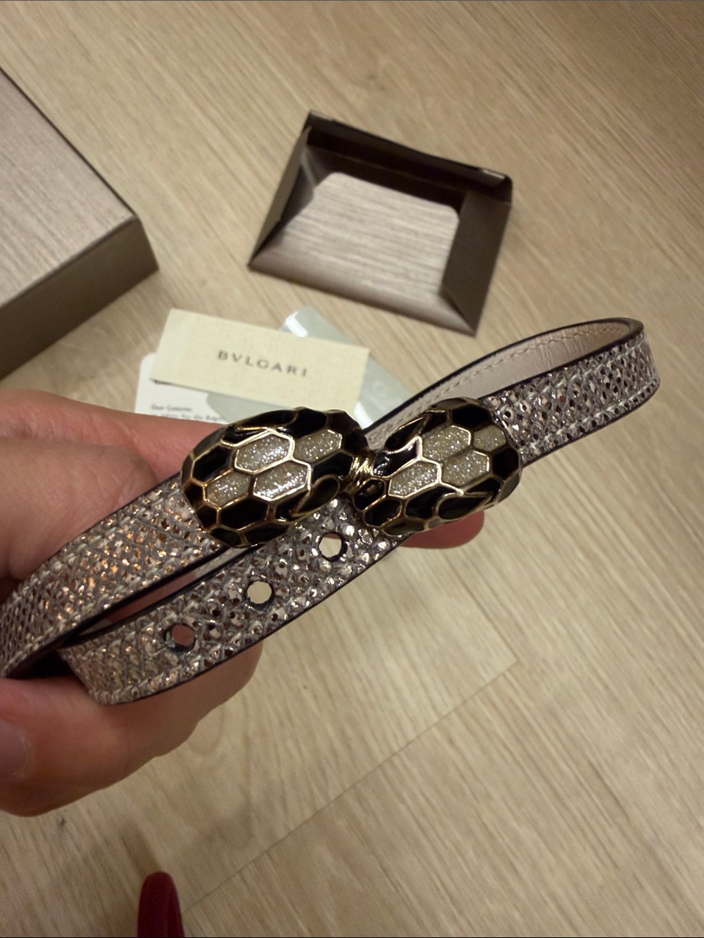 Bulgari Taupe Serpent-Head Double Wrap Bracelet